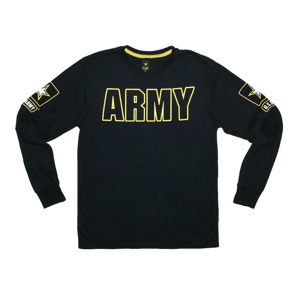Vtg Rare Men's U.S. Army Black & Yellow Hollow Graphic Long-Sleeve Shirt Sz M